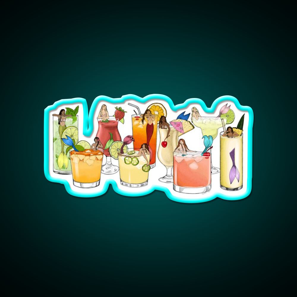 Tropical Cocktail Mermaid Illustrations Cocktail Bar Decor Led Neon Sign Rgb Color - Size and dimension reference