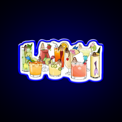Tropical Cocktail Mermaid Illustrations Cocktail Bar Decor Led Neon Sign Rgb Color - LED neon sign view 5