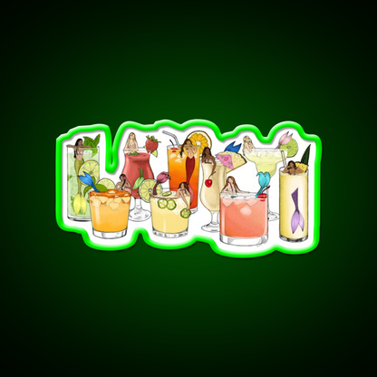 Tropical Cocktail Mermaid Illustrations Cocktail Bar Decor Led Neon Sign Rgb Color - LED neon sign view 8