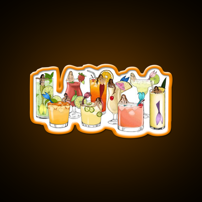 Tropical Cocktail Mermaid Illustrations Cocktail Bar Decor Led Neon Sign Rgb Color - LED neon sign view 6