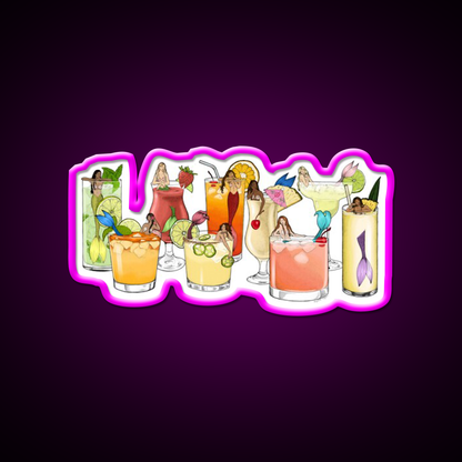 Tropical Cocktail Mermaid Illustrations Cocktail Bar Decor Led Neon Sign Rgb Color - Neon sign mounted on wall in room