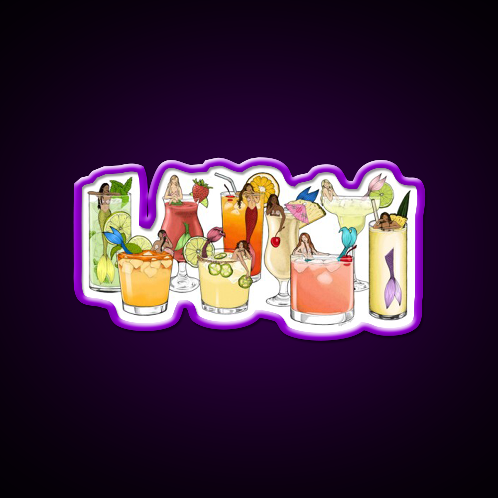 Tropical Cocktail Mermaid Illustrations Cocktail Bar Decor Led Neon Sign Rgb Color - LED neon sign view 9