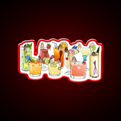 Tropical Cocktail Mermaid Illustrations Cocktail Bar Decor Led Neon Sign Rgb Color - LED neon sign view 10
