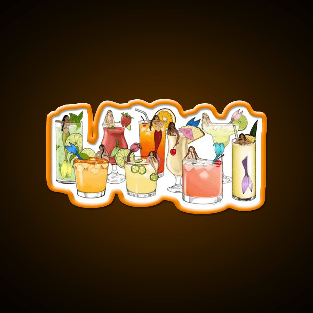 Tropical Cocktail Mermaid Illustrations Cocktail Bar Decor Led Neon Sign Rgb Color - Shineneon