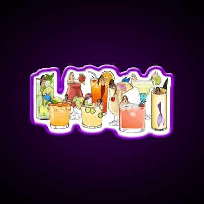 Tropical Cocktail Mermaid Illustrations Cocktail Bar Decor Led Neon Sign Rgb Color - Shineneon