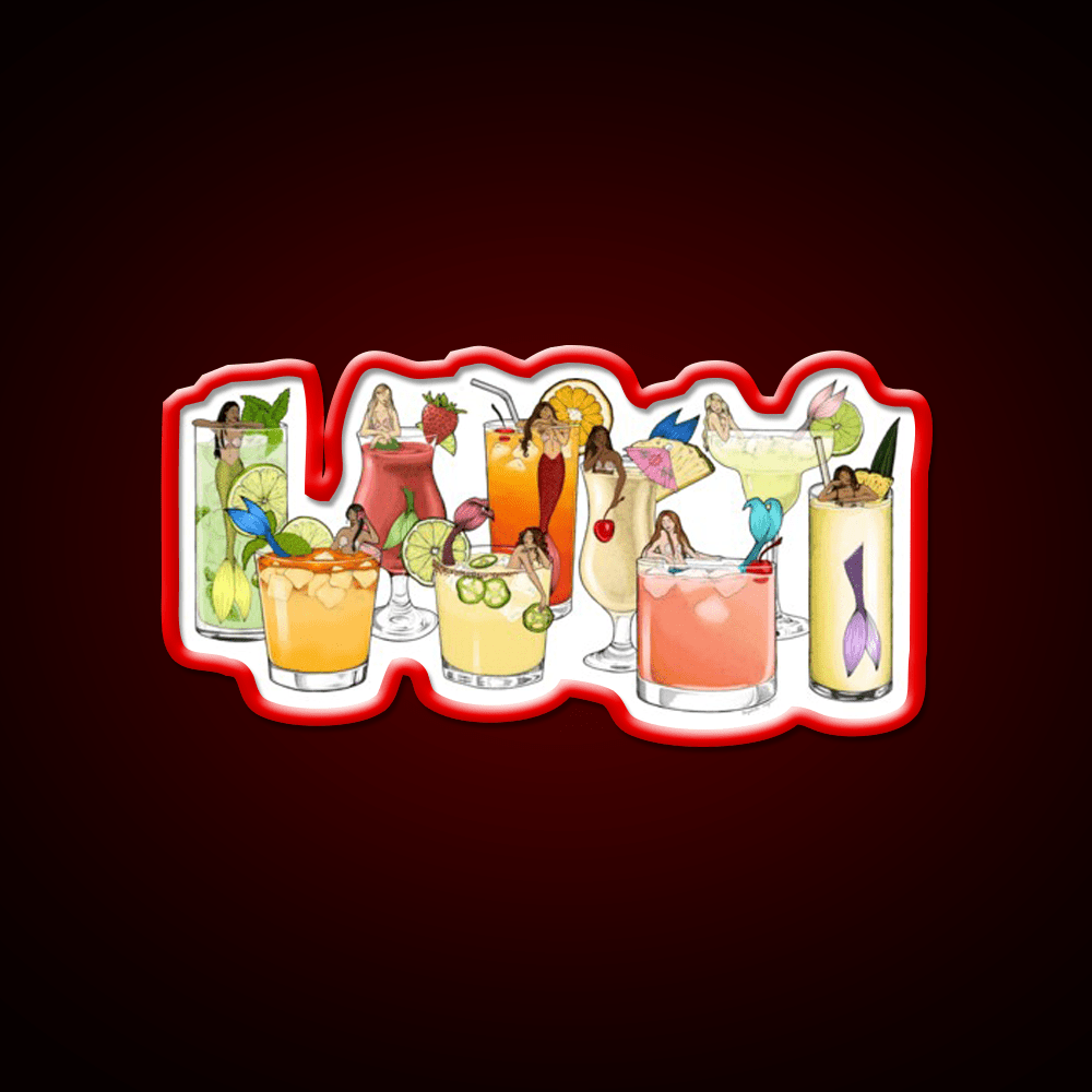 Tropical Cocktail Mermaid Illustrations Cocktail Bar Decor Led Neon Sign Rgb Color - Shineneon