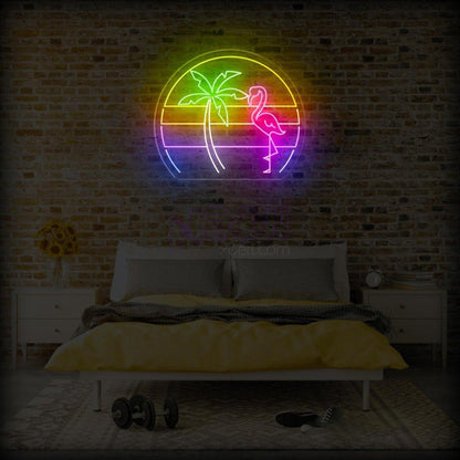 Tropical Flamingo Palm Tree Led Neon Sign For Indoor Wall Decor Home Bar Cafe | Shineneon