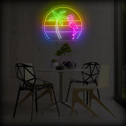 Tropical Flamingo Palm Tree Led Neon Sign For Indoor Wall Decor Home Bar Cafe | Shineneon