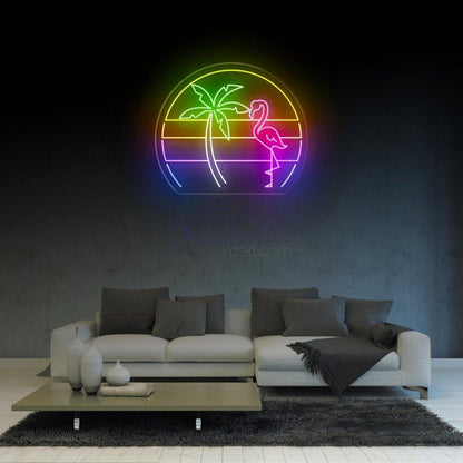 Tropical Flamingo Palm Tree Led Neon Sign For Indoor Wall Decor Home Bar Cafe | Shineneon