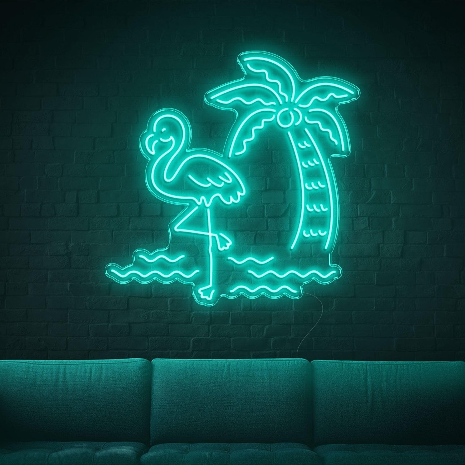 Tropical Flamingo Palm Wave Bright Green Led Neon Sign For Home Decor Cafe Lounge | Shineneon