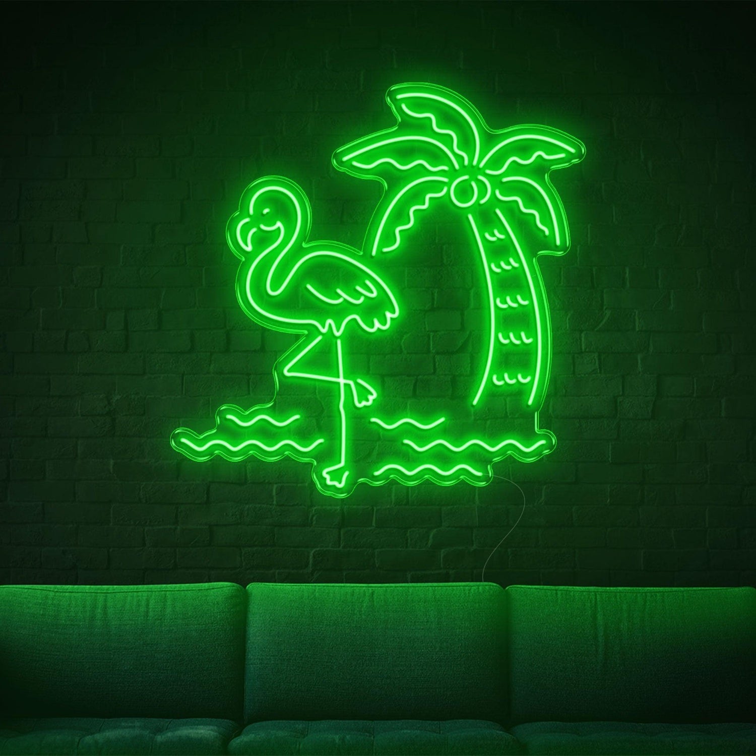 Tropical Flamingo Palm Wave Bright Green Led Neon Sign For Home Decor Cafe Lounge | Shineneon