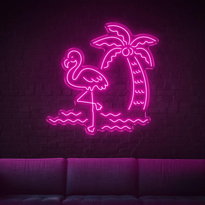 Tropical Flamingo Palm Wave Bright Green Led Neon Sign For Home Decor Cafe Lounge | Shineneon