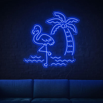 Tropical Flamingo Palm Wave Bright Green Led Neon Sign For Home Decor Cafe Lounge | Shineneon