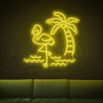 Tropical Flamingo Palm Wave Bright Green Led Neon Sign For Home Decor Cafe Lounge | Shineneon