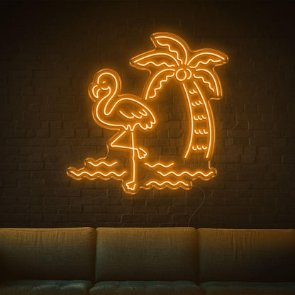 Tropical Flamingo Palm Wave Bright Green Led Neon Sign For Home Decor Cafe Lounge | Shineneon