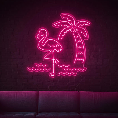 Tropical Flamingo Palm Wave Bright Green Led Neon Sign For Home Decor Cafe Lounge | Shineneon
