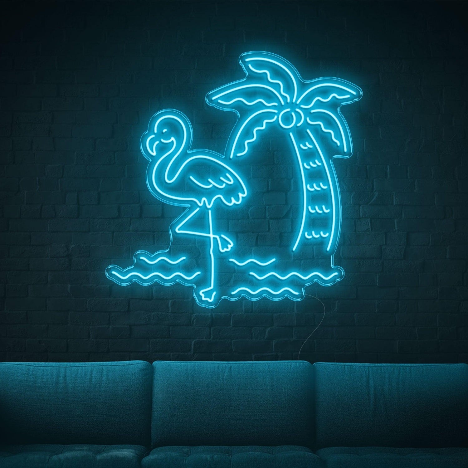 Tropical Flamingo Palm Wave Bright Green Led Neon Sign For Home Decor Cafe Lounge | Shineneon