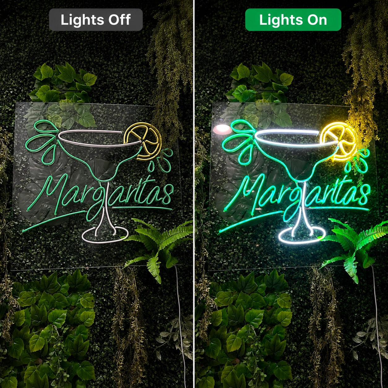 Tropical Margarita Glass Neon Sign LED Neon Sign day and night comparison