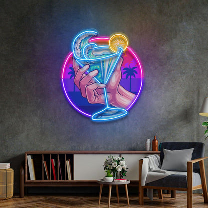 Tropical Mocktail Palm Cocktail Uv Printed Led Neon Sign For Home Bar Decor | Shineneon