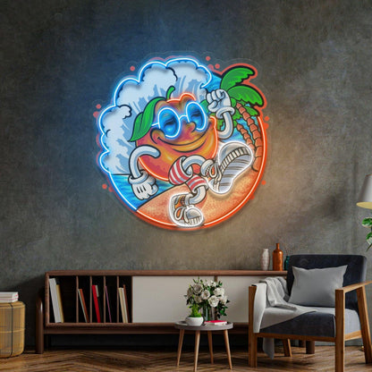 Tropical Orange Cartoon Surfing Fruit Uv Printed Led Neon Sign For Beach Home Decor | Shineneon