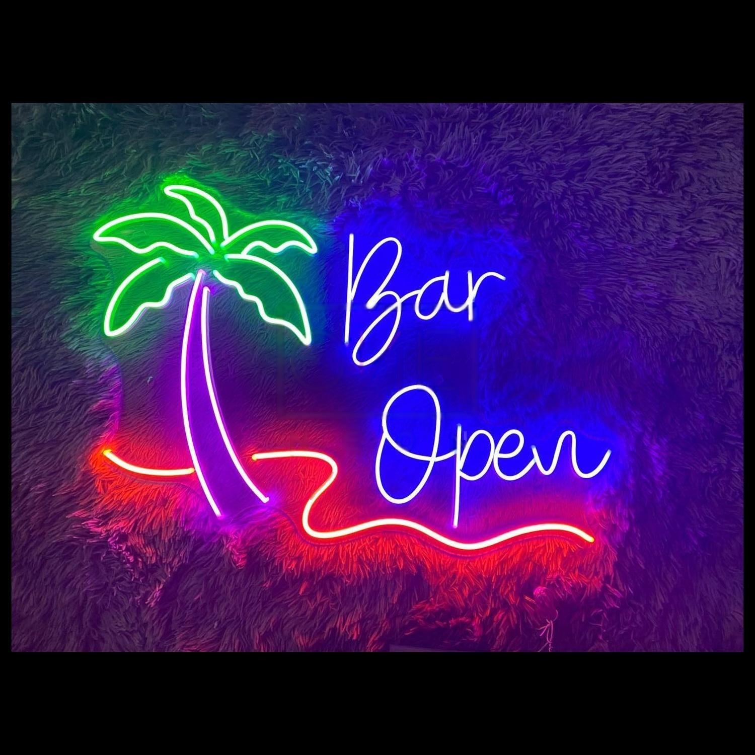 Tropical Palm Beach Wave Bar Open Led Neon Sign For Bar Decor | Shineneon