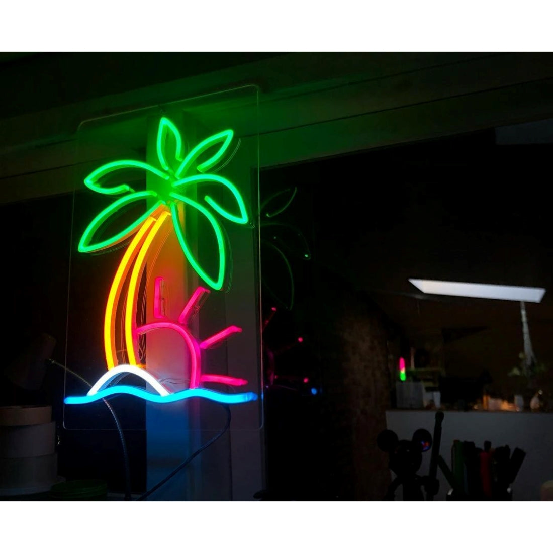 Tropical Palm Tree Sun Ocean Beach Led Sign Business Neon Sign