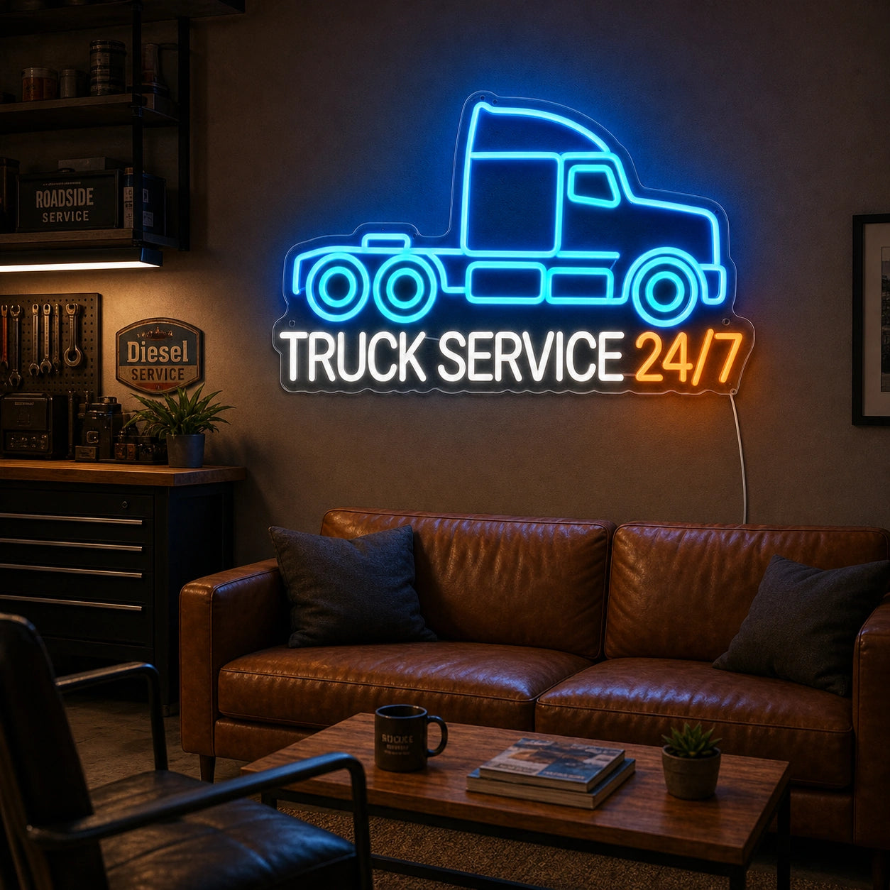 Truck Service 24 7 LED Neon Sign real lifestyle scene