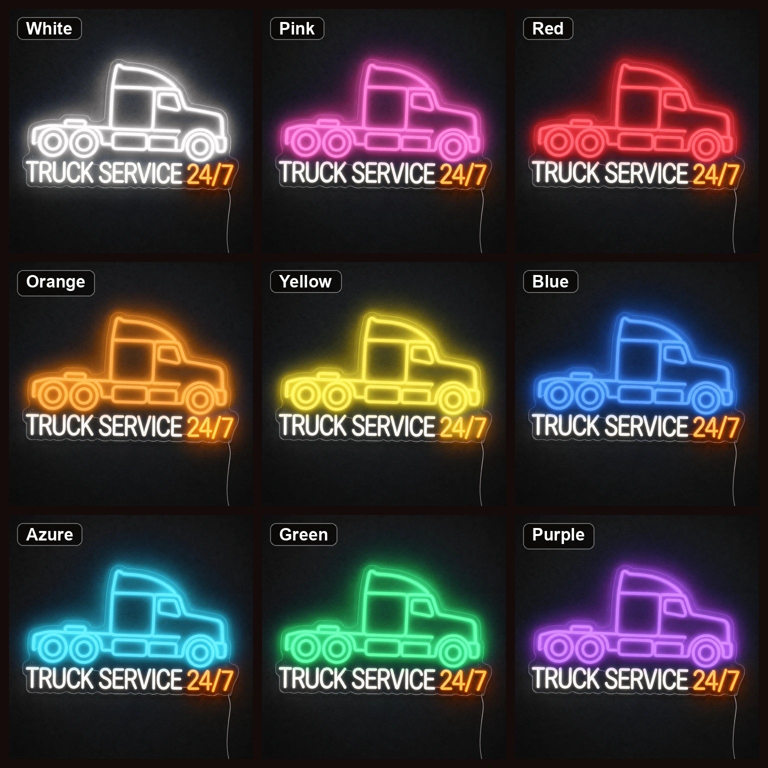 Truck Service 24 7 LED Neon Sign color grid