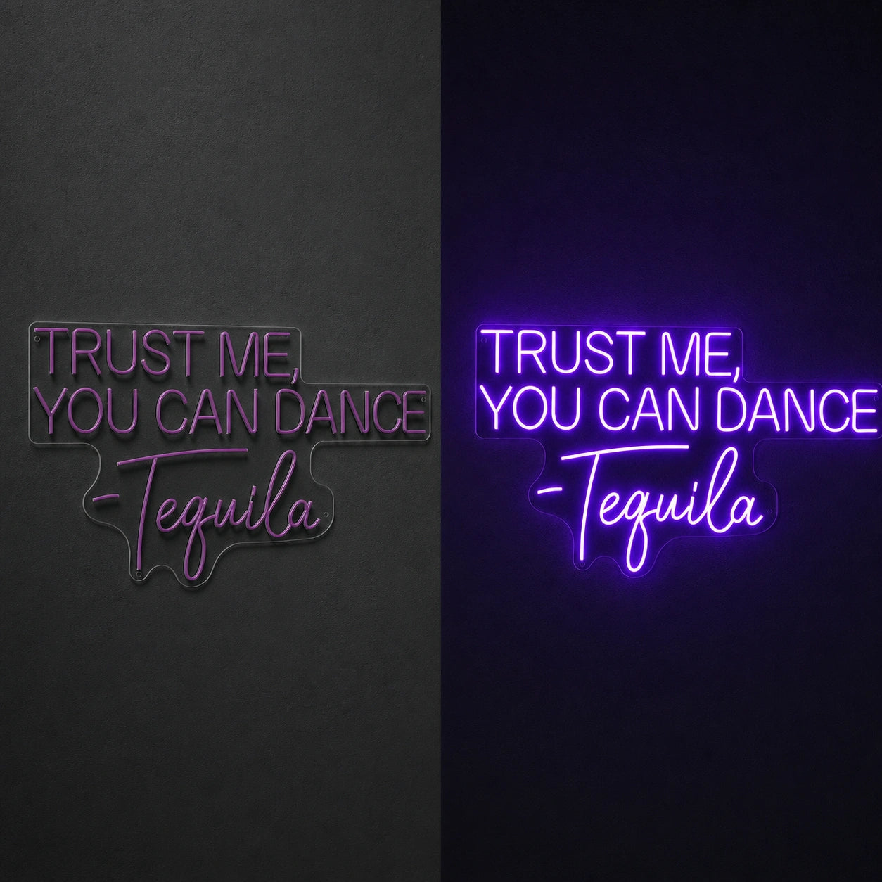 Trust Me You Can Dance Tequila LED Neon Sign day and night comparison