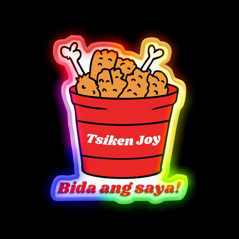 Tsiken Joy Bida Ang Saya Fast Food Led Neon Sign For Burger Place Rgb Color