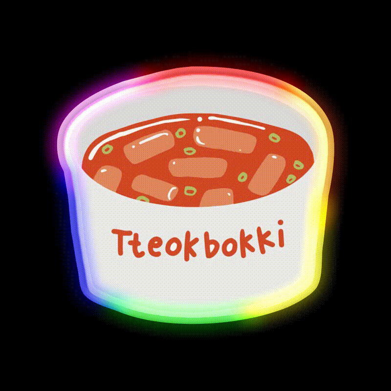Tteokbokki Korean Spicy Rice Cakes Snack Food Led Neon Sign Rgb Color - LED neon sign close-up detail