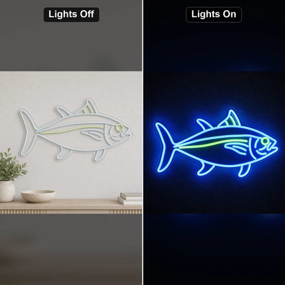 Tuna Fish LED Neon Sign day and night comparison