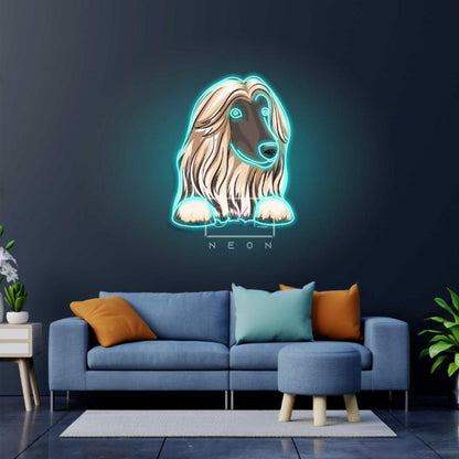 Turquoise Afghan Hound Peeking Led Neon Sign Modern Home Decor Art | Shineneon