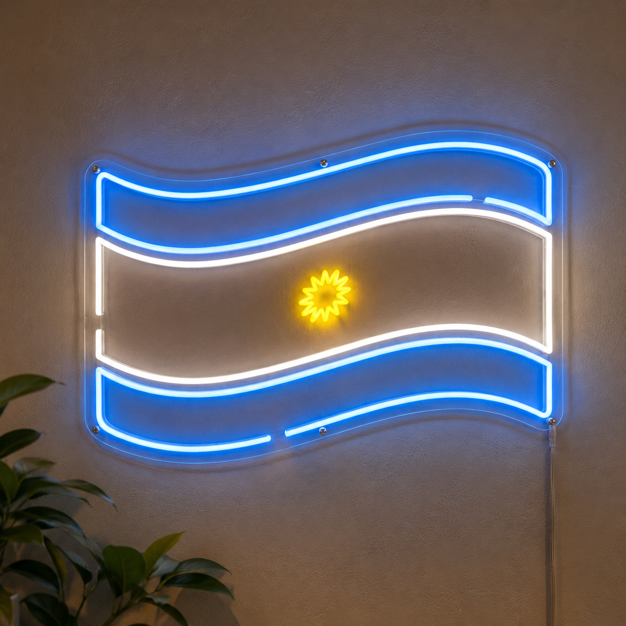 Turquoise Argentina Waving Flag Outline Basement LED Neon Sign main product image
