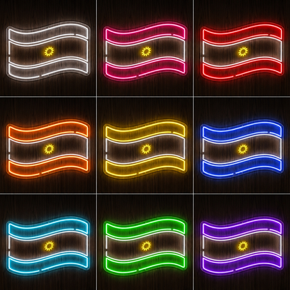 Turquoise Argentina Waving Flag Outline Basement LED Neon Sign color grid