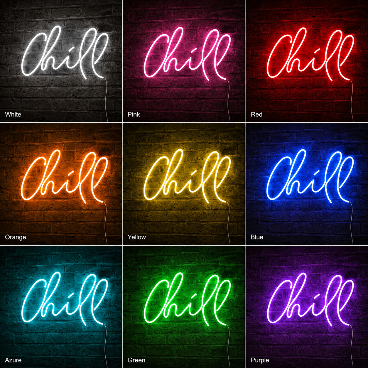 Turquoise Chill Wall Decor LED Neon Sign color grid