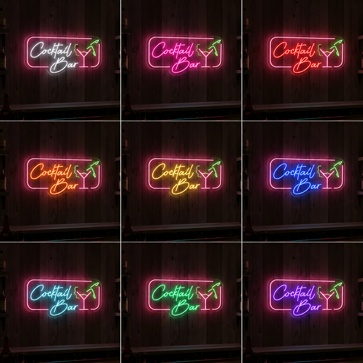 Turquoise Cocktail Bar Wall Decor LED Neon Sign color grid