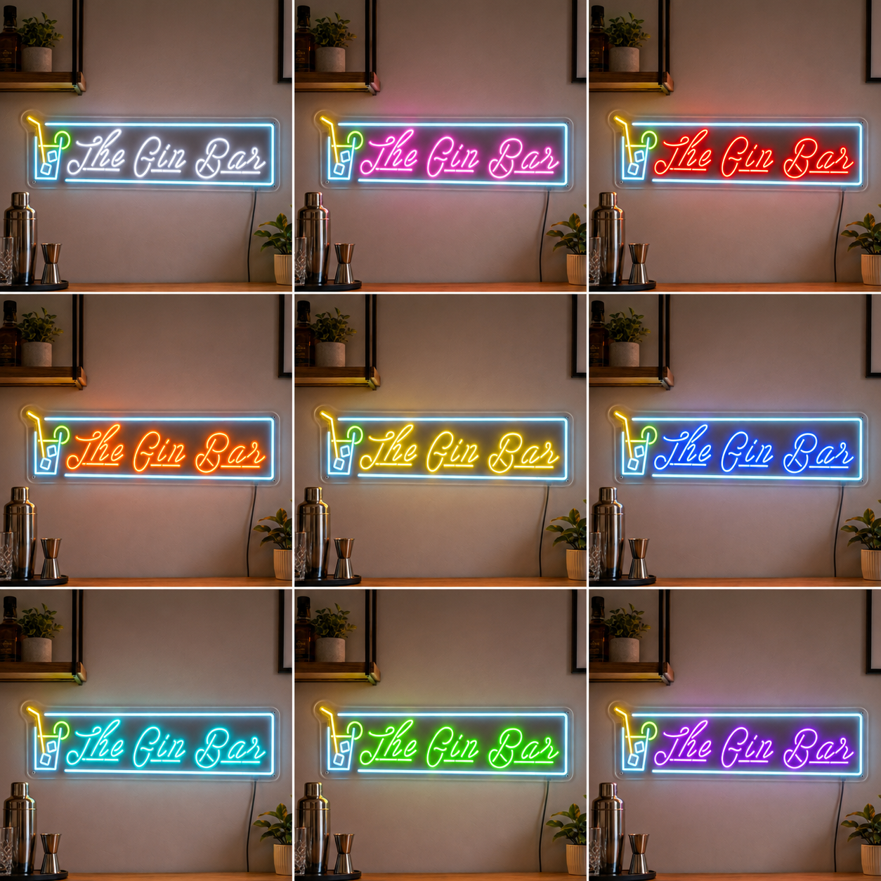Turquoise Gin Wall Decor LED Neon Sign color grid