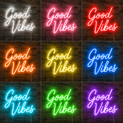 Turquoise Good Vibes Script Bedroom LED Neon Sign color grid