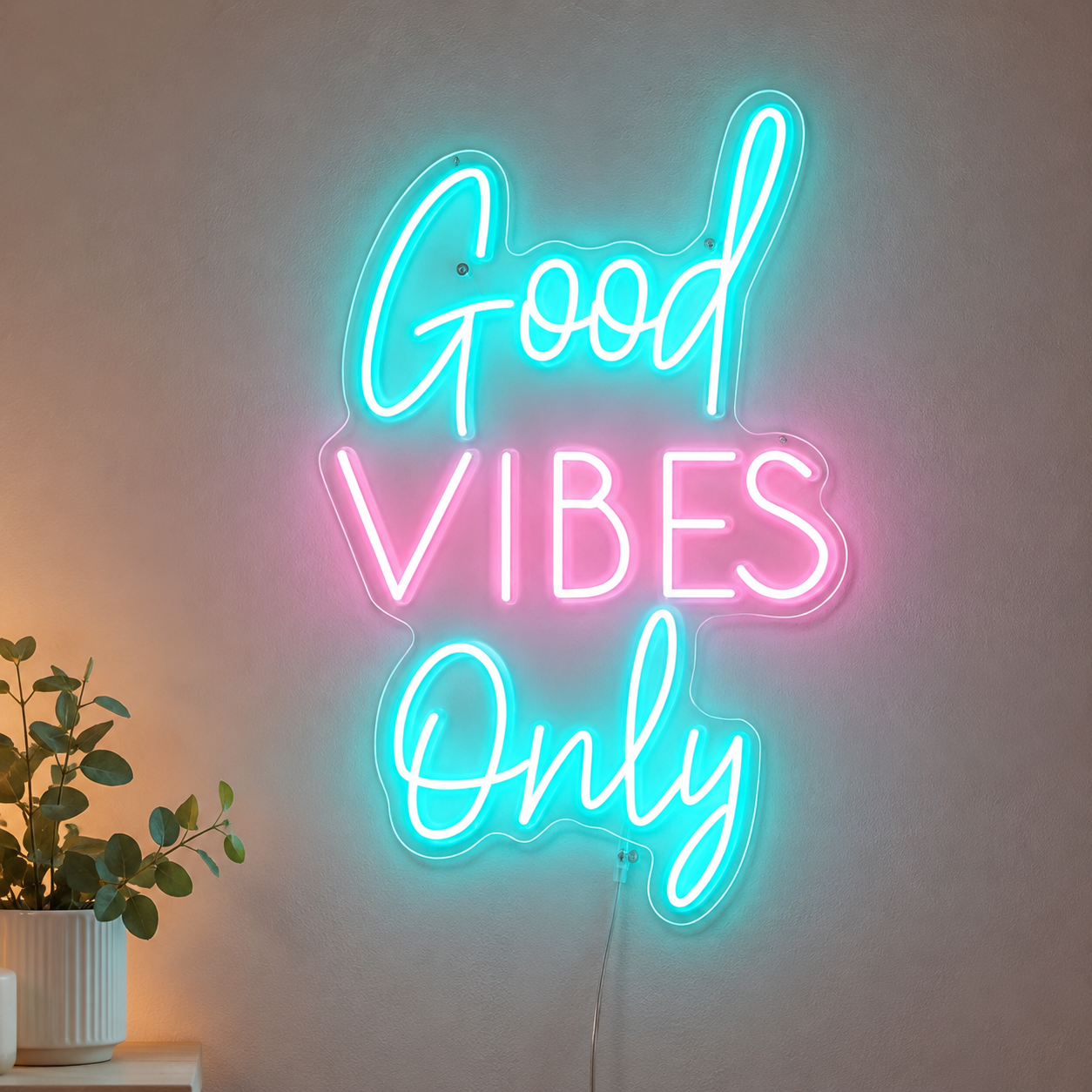 Turquoise Good Vibes Script Bedroom Only LED Neon Sign main product image
