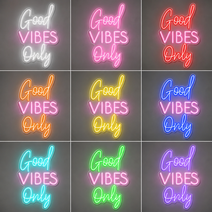 Turquoise Good Vibes Script Bedroom Only LED Neon Sign color grid