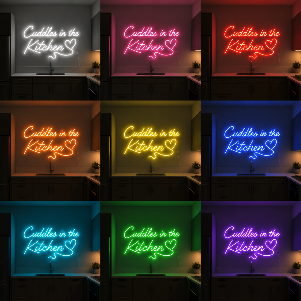 Turquoise Love Wall Art LED Neon Sign color grid