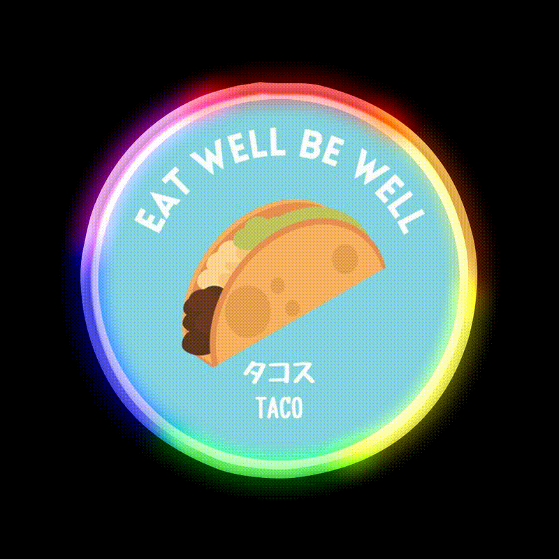 Turquoise Taco Mexican Japanese Junk Food Snack Food Led Neon Sign Rgb Color - LED neon sign close-up detail