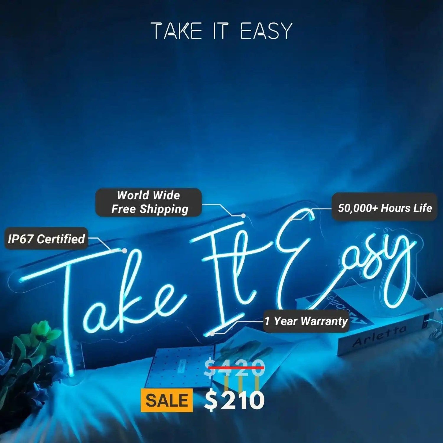 Turquoise Take It Easy Led Neon Sign For Bedroom Relaxing Decor | Shineneon