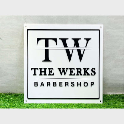Tw The Werks Barbershop Acrylic Business Logo Sign - Shineneon