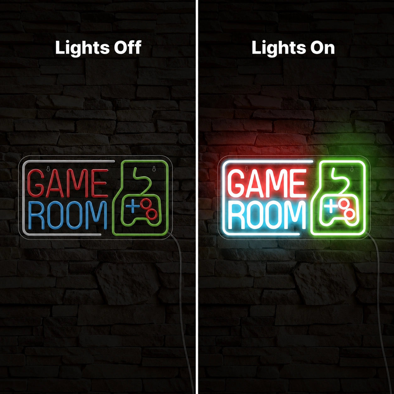 Twin Controller Game Room Neon Sign LED Neon Sign day and night comparison