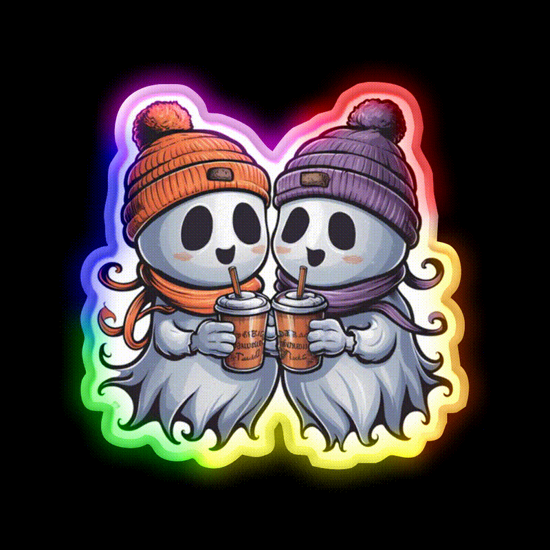 Two Ghosts White Coffee Cafe Led Neon Sign Espresso Bar Art Rgb Color