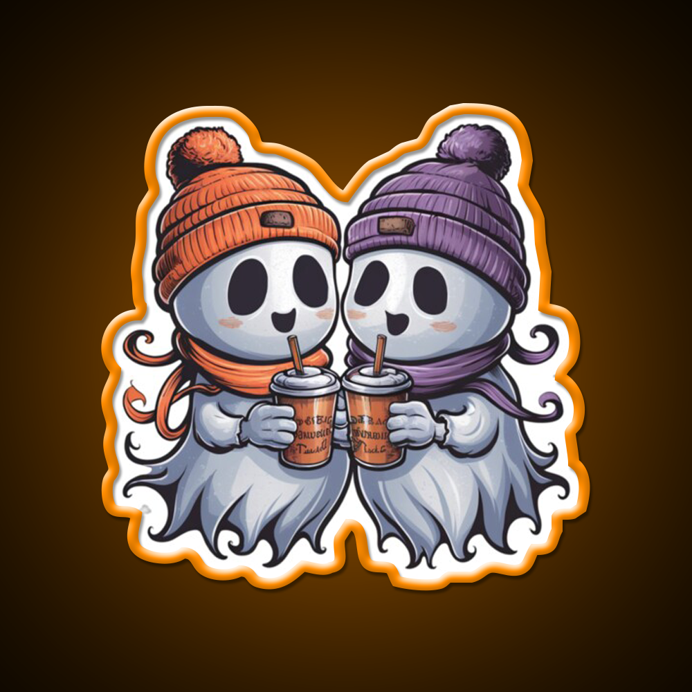 Two Ghosts White Coffee Cafe Led Neon Sign Espresso Bar Art Rgb Color