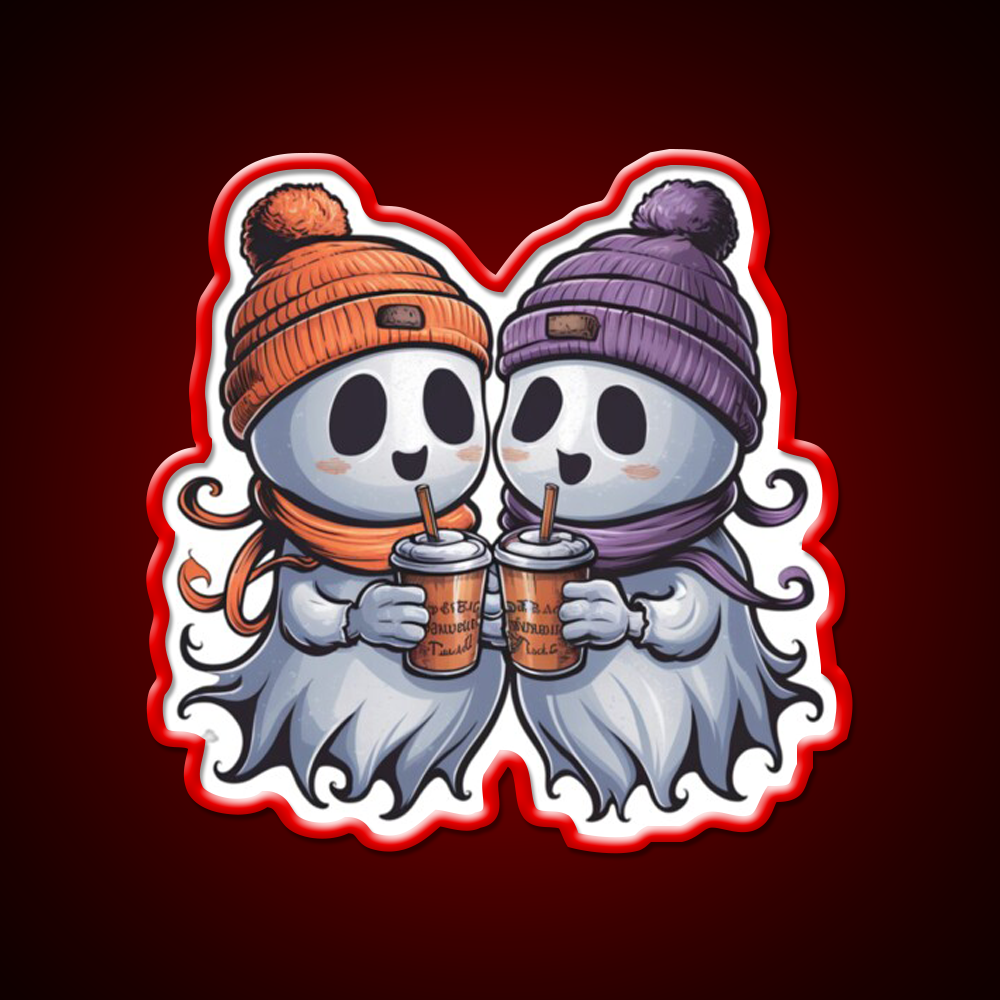 Two Ghosts White Coffee Cafe Led Neon Sign Espresso Bar Art Rgb Color