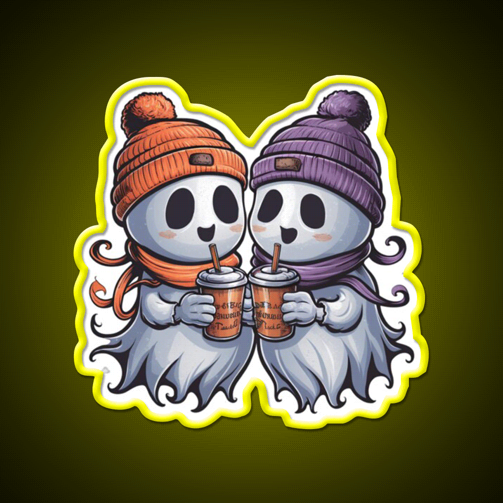 Two Ghosts White Coffee Cafe Led Neon Sign Espresso Bar Art Rgb Color